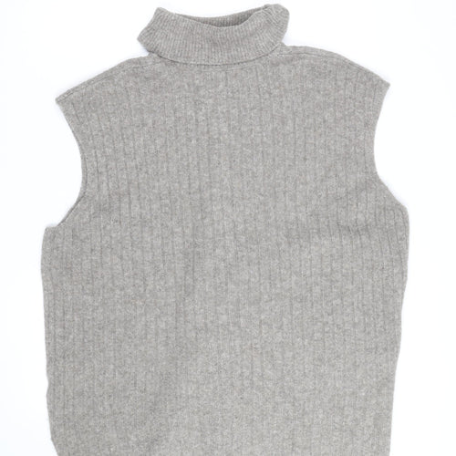 F&F Womens Grey Roll Neck Cable-Knit Wool Blend Sleeveless Jumper XL