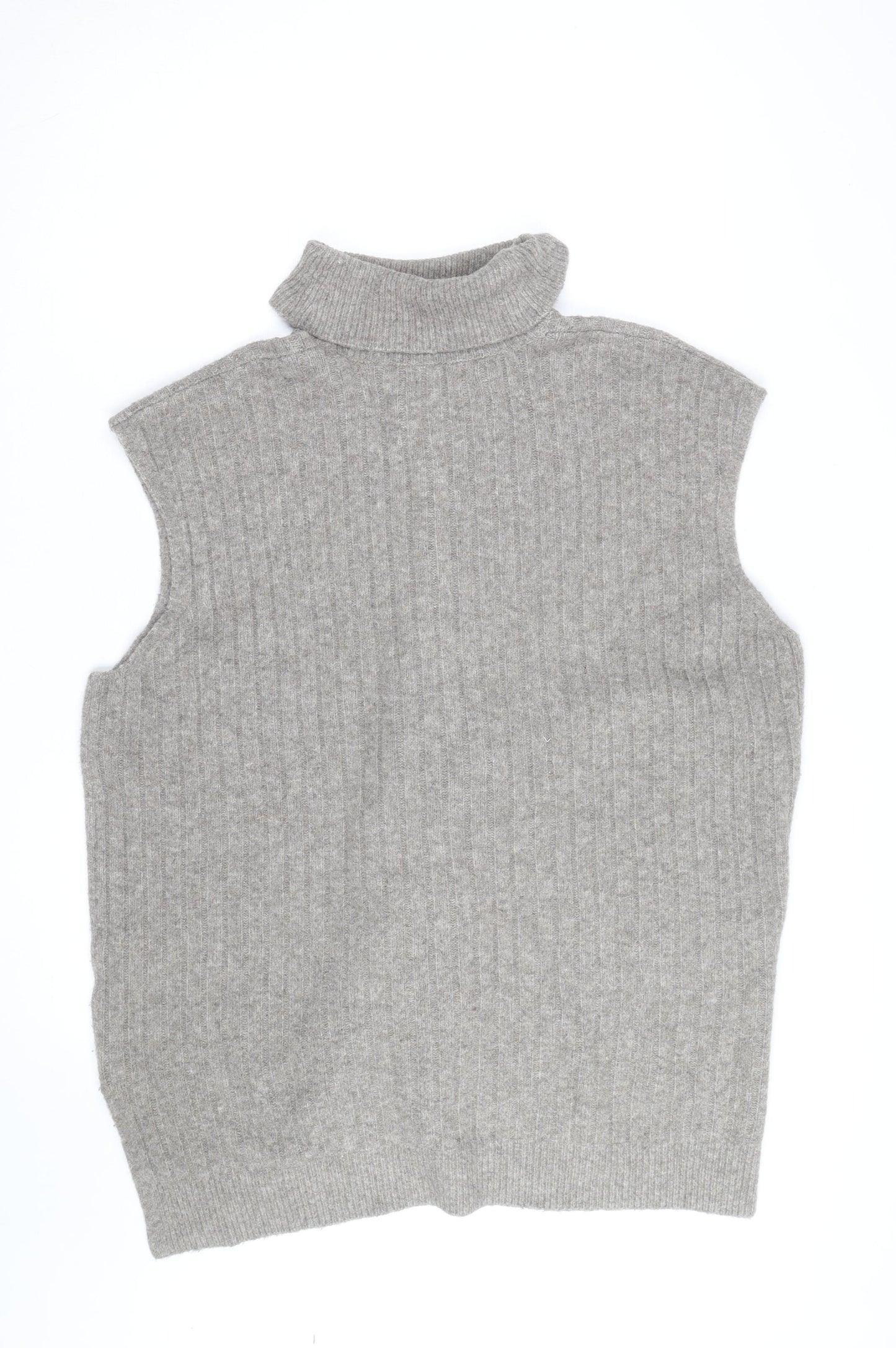 F&F Womens Grey Roll Neck Cable-Knit Wool Blend Sleeveless Jumper XL