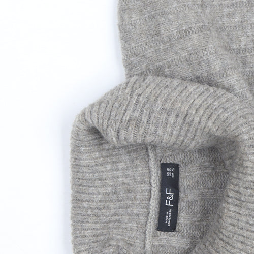 F&F Womens Grey Roll Neck Cable-Knit Wool Blend Sleeveless Jumper XL