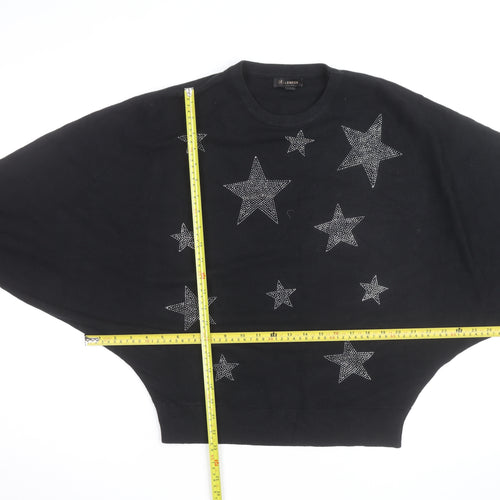 QED London Womens Black L Jumper Star Embellished Batwing Knit Top