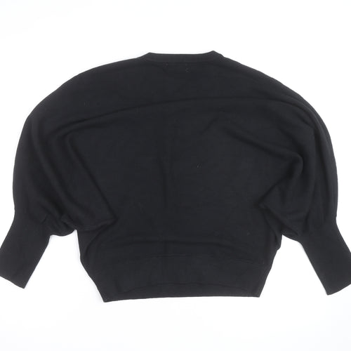 QED London Womens Black L Jumper Star Embellished Batwing Knit Top