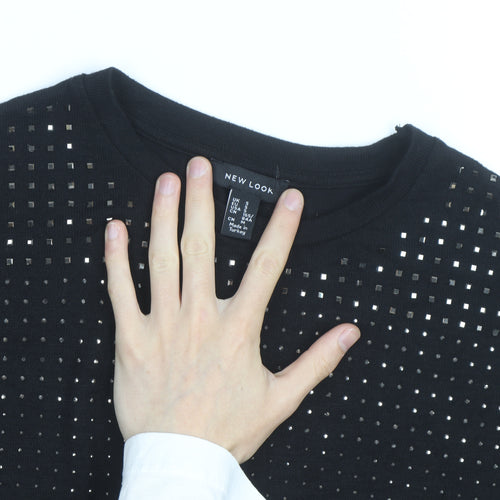 New Look Men’s Black Studded Crew Neck Long Sleeve Jumper Size S