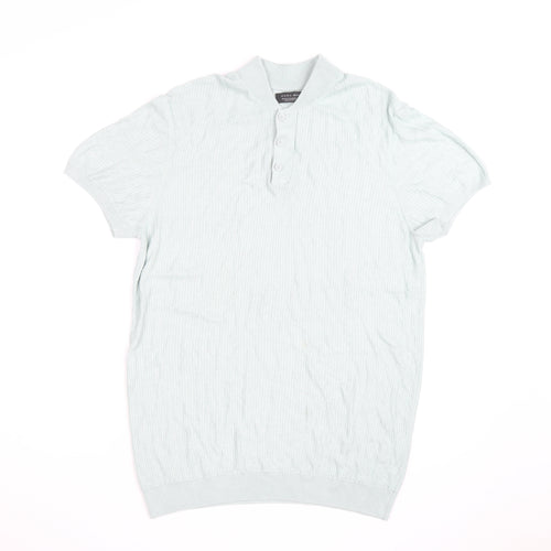 Zara Man Mint Green Short Sleeve Knit Collared Shirt Medium