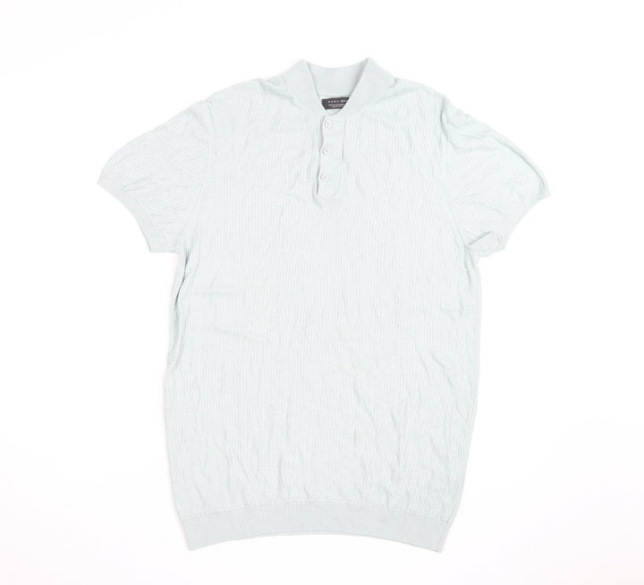 Zara Man Mint Green Short Sleeve Knit Collared Shirt Medium