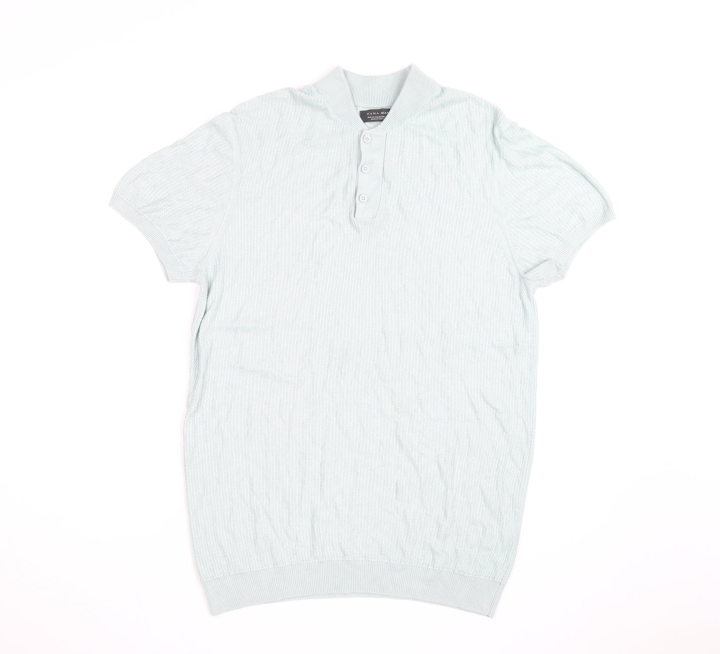 Zara Man Mint Green Short Sleeve Knit Collared Shirt Medium