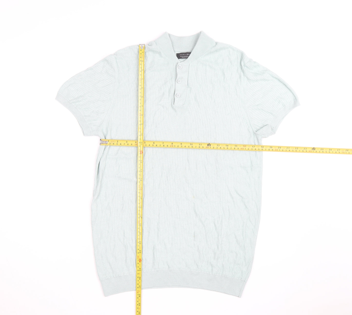 Zara Man Mint Green Short Sleeve Knit Collared Shirt Medium