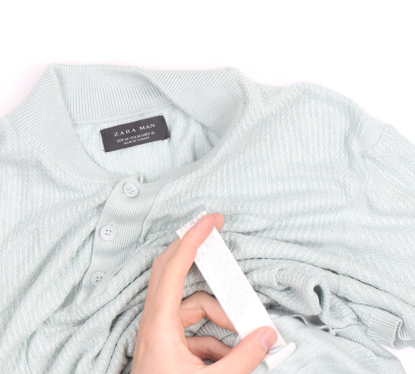Zara Man Mint Green Short Sleeve Knit Collared Shirt Medium