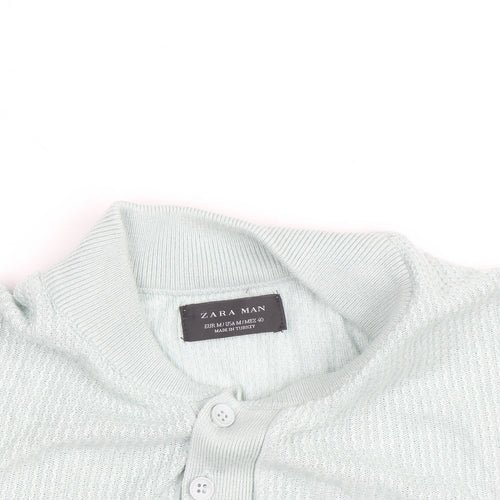 Zara Man Mint Green Short Sleeve Knit Collared Shirt Medium