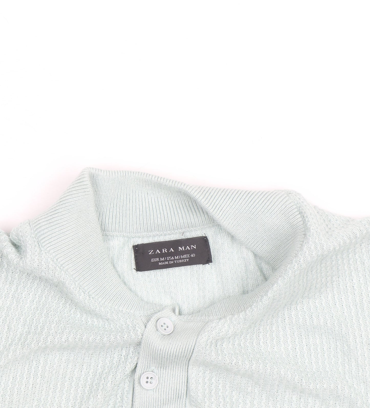 Zara Man Mint Green Short Sleeve Knit Collared Shirt Medium