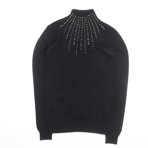 Apricot Womens Black Embellished Mock Neck Jumper UK 8
