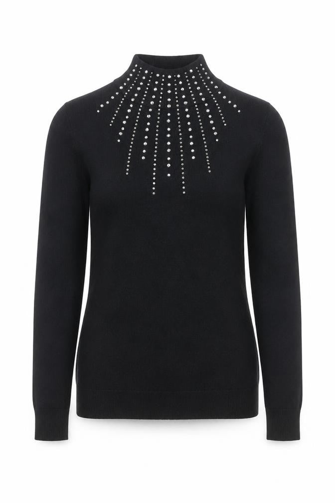 Apricot Womens Black Embellished Mock Neck Jumper UK 8
