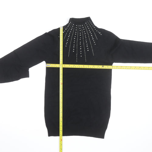 Apricot Womens Black Embellished Mock Neck Jumper UK 8