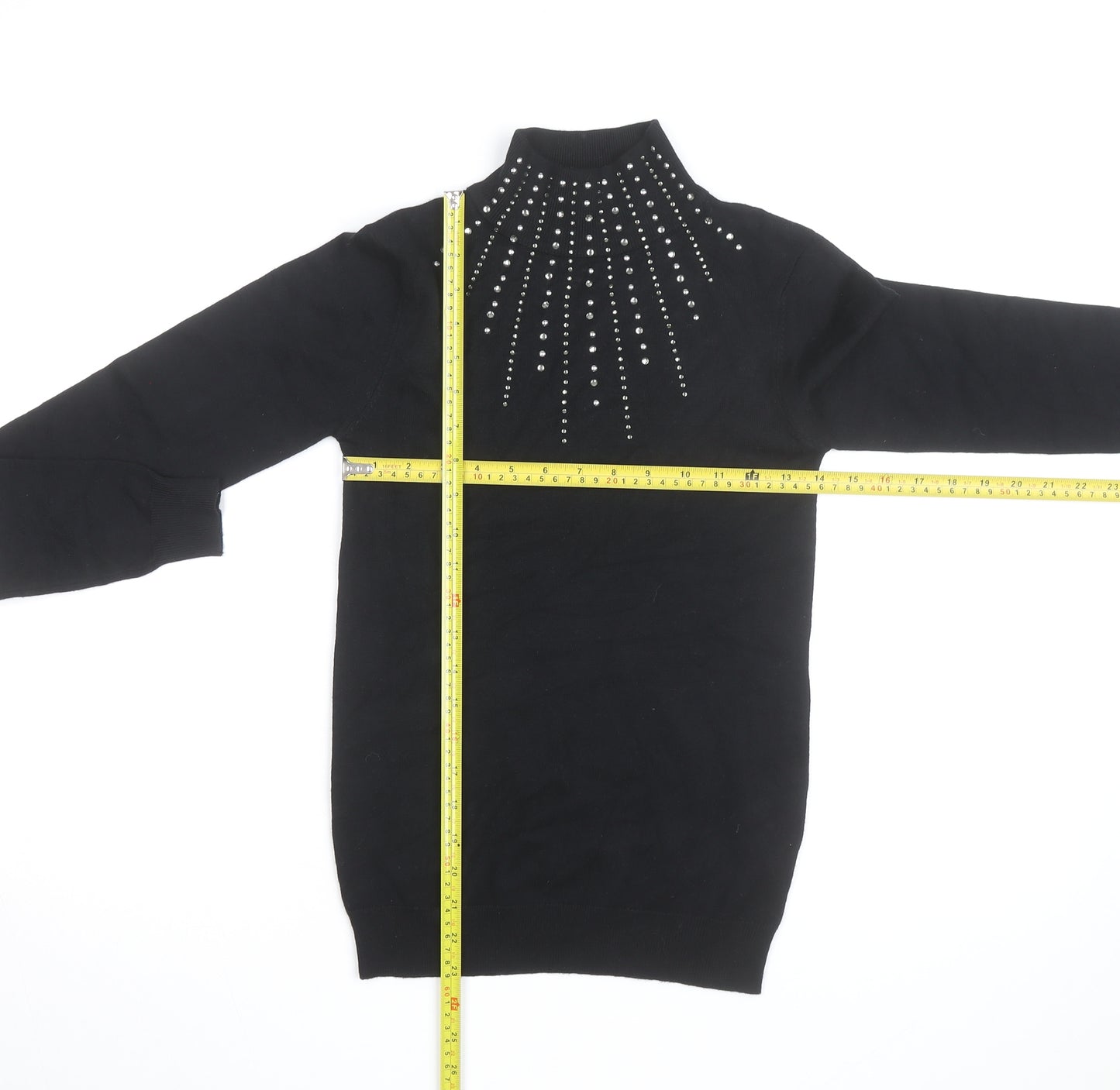 Apricot Womens Black Embellished Mock Neck Jumper UK 8
