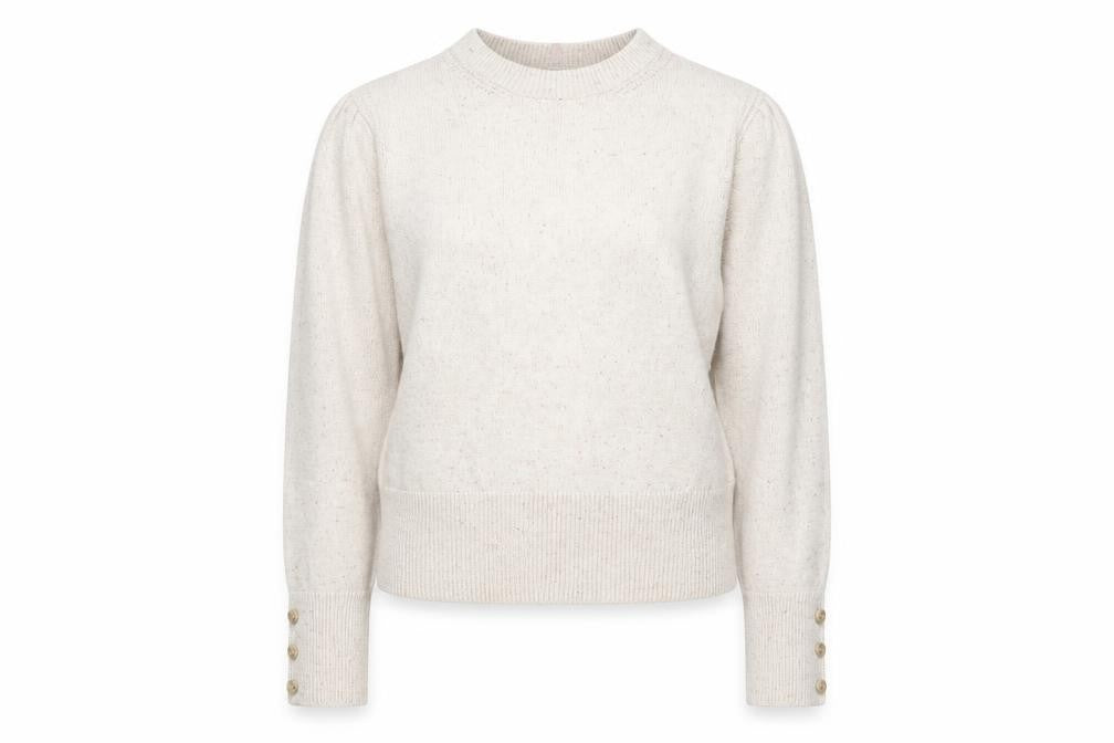 Front view of Marks & Spencer Women Beige Wool Blend High Neck Jumper, size 14