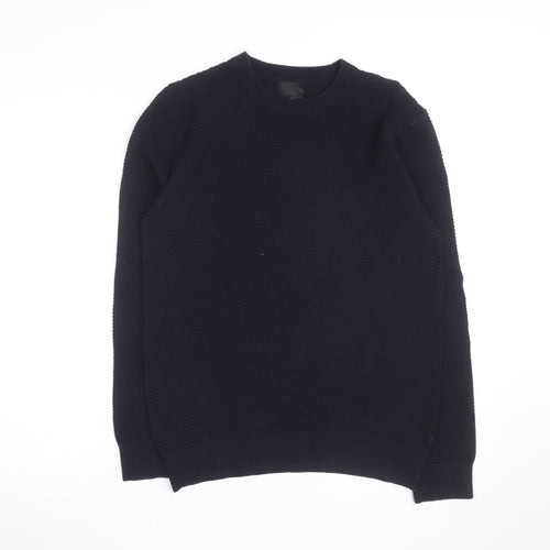 H&M Men's Black Waffle Knit Cotton Blend Crew Neck Jumper Size S