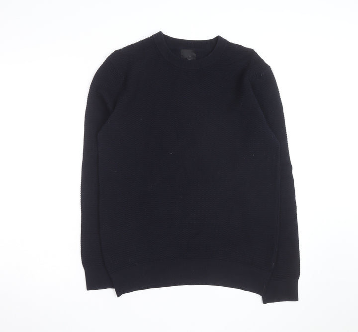 H&M Men's Black Waffle Knit Cotton Blend Crew Neck Jumper Size S