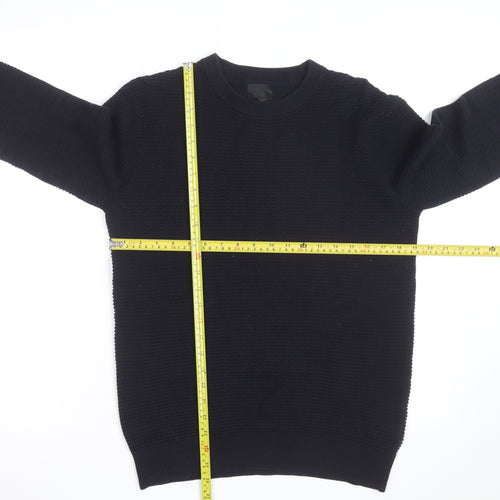 H&M Men's Black Waffle Knit Cotton Blend Crew Neck Jumper Size S