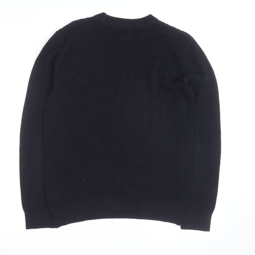 H&M Men's Black Waffle Knit Cotton Blend Crew Neck Jumper Size S