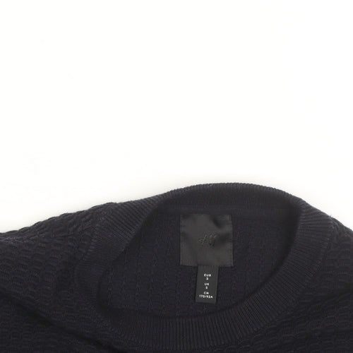 H&M Men's Black Waffle Knit Cotton Blend Crew Neck Jumper Size S
