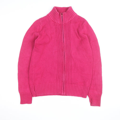 WM Women's Pink Cotton Full Zip High Neck Jumper Size S 10-12