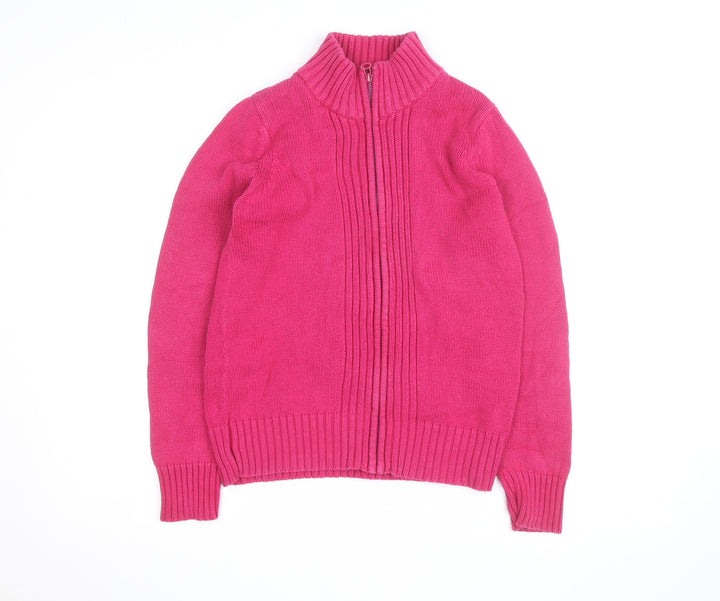 WM Women's Pink Cotton Full Zip High Neck Jumper Size S 10-12