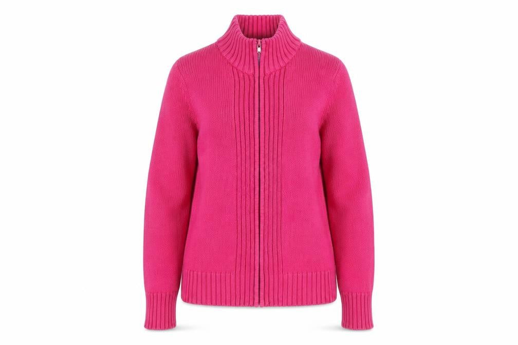 WM Women's Pink Cotton Full Zip High Neck Jumper Size S 10-12