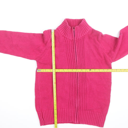 WM Women's Pink Cotton Full Zip High Neck Jumper Size S 10-12
