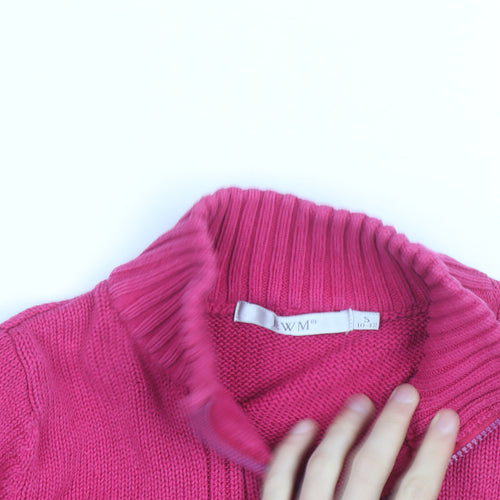 WM Women's Pink Cotton Full Zip High Neck Jumper Size S 10-12