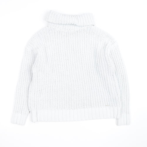 Hollister Men’s White Chunky Roll Neck Cotton Jumper XS