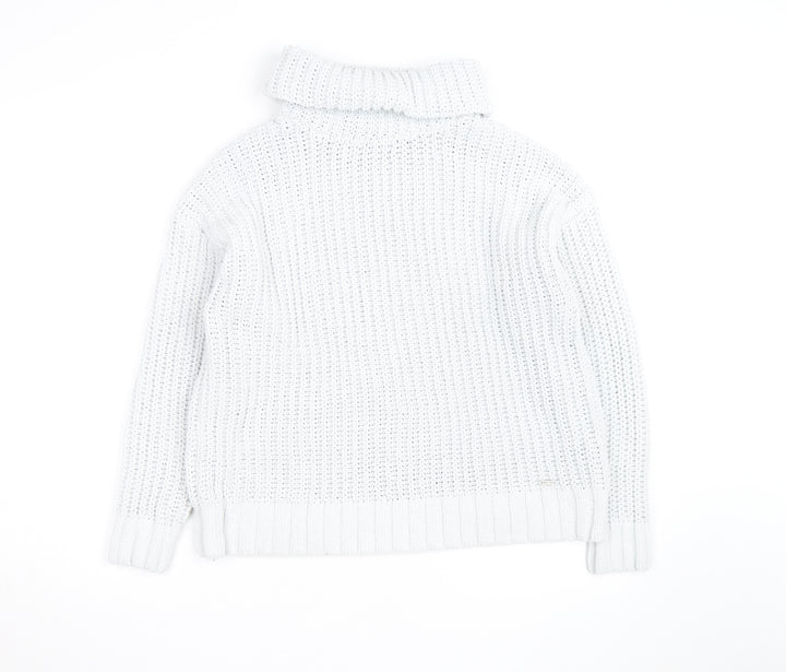 Hollister Men’s White Chunky Roll Neck Cotton Jumper XS
