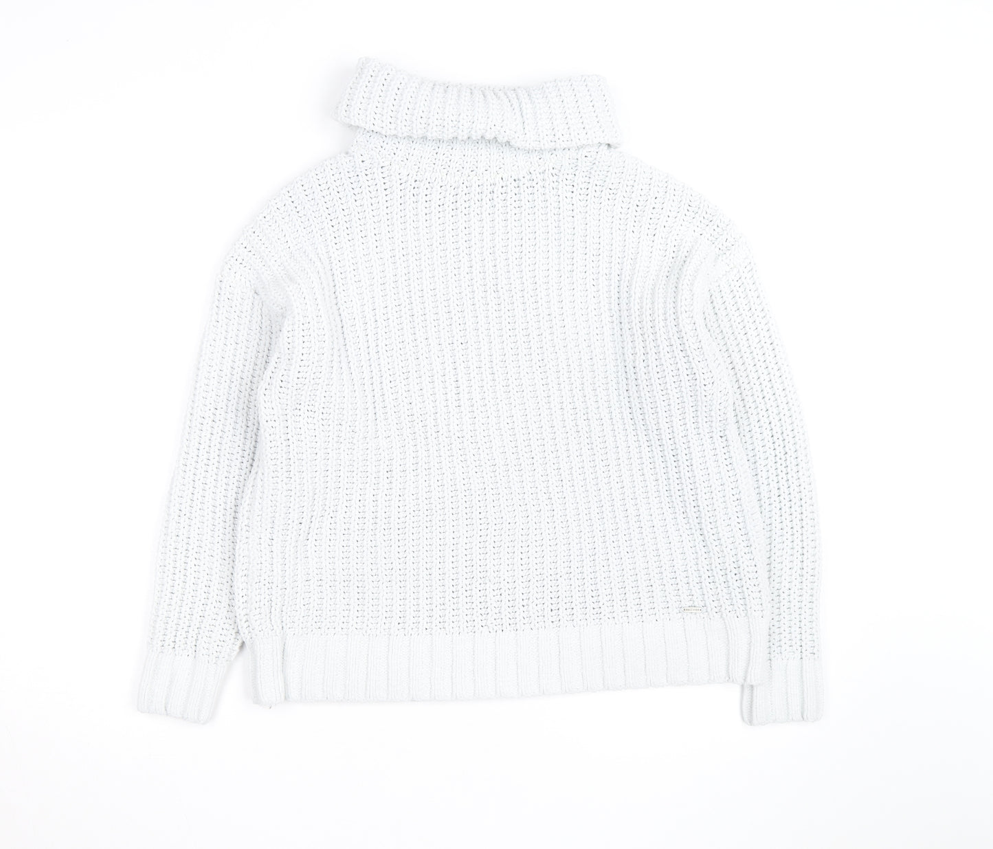 Hollister Men’s White Chunky Roll Neck Cotton Jumper XS