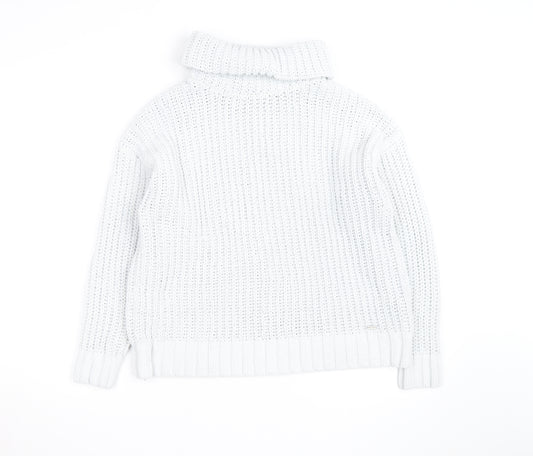 Hollister Men’s White Chunky Roll Neck Cotton Jumper XS
