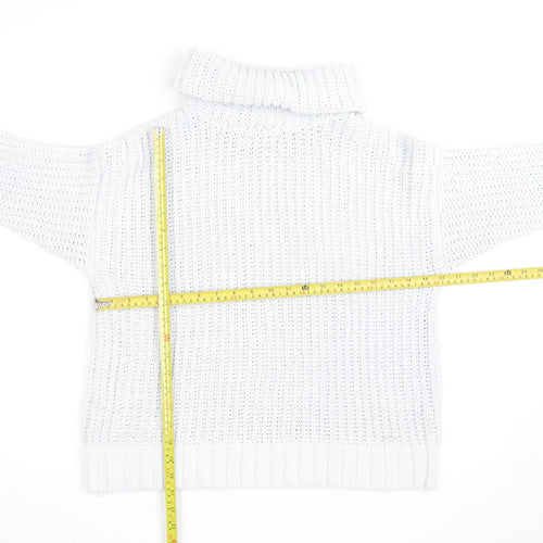 Hollister Men’s White Chunky Roll Neck Cotton Jumper XS