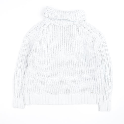 Hollister Men’s White Chunky Roll Neck Cotton Jumper XS
