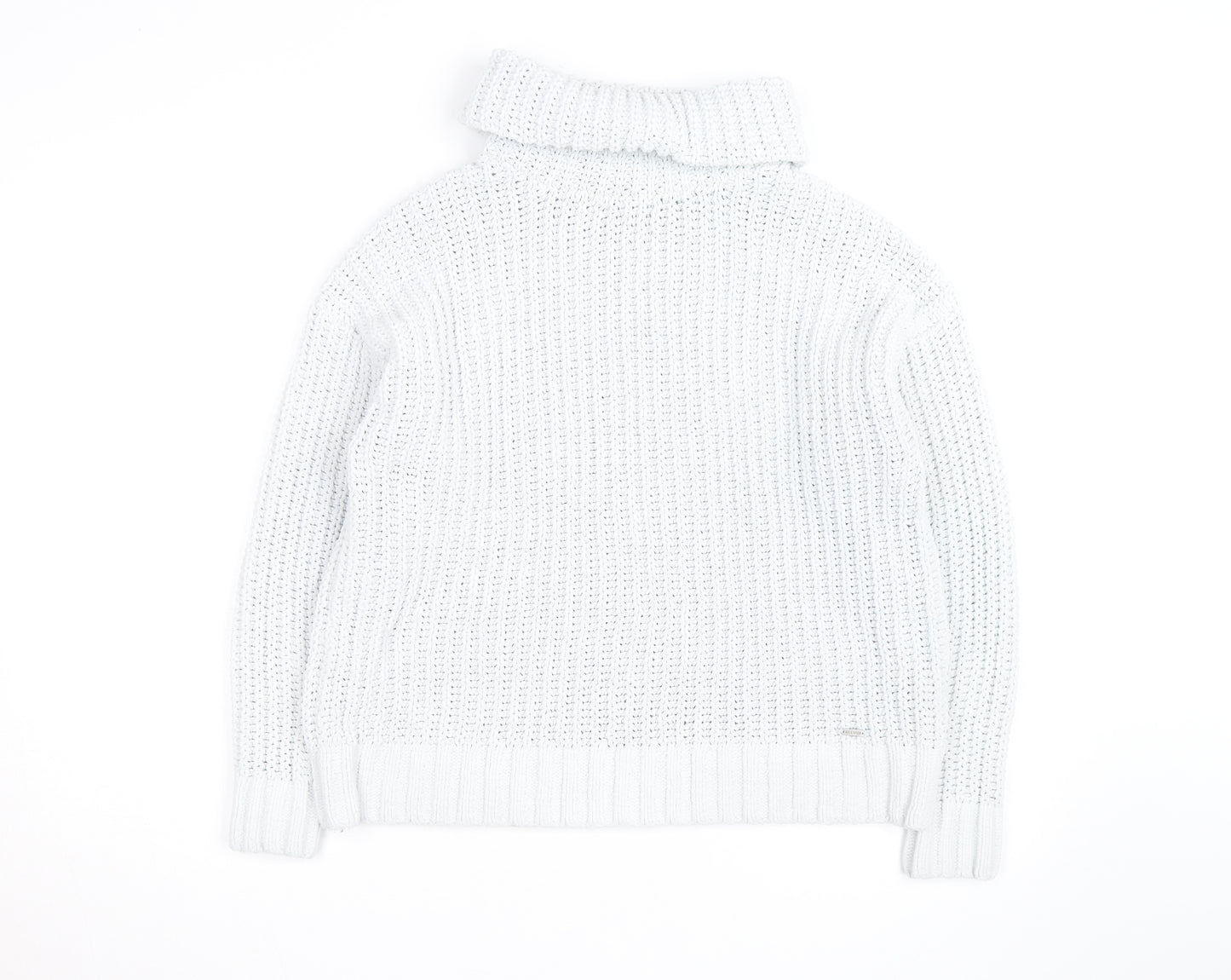 Hollister Men’s White Chunky Roll Neck Cotton Jumper XS