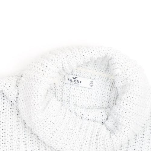 Hollister Men’s White Chunky Roll Neck Cotton Jumper XS