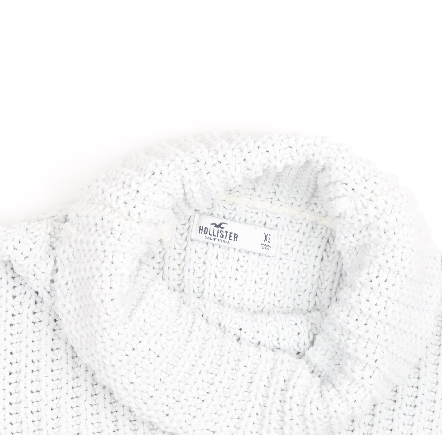 Hollister Men’s White Chunky Roll Neck Cotton Jumper XS