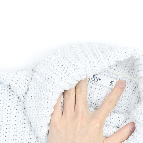 Hollister Men’s White Chunky Roll Neck Cotton Jumper XS