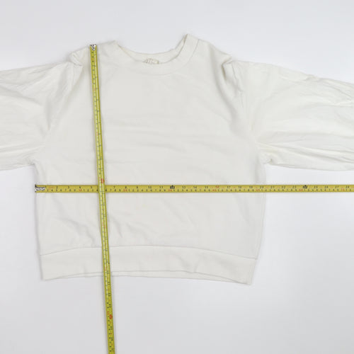 H&M Women’s White Puff Sleeve Bow Detail Cotton Jumper Size 12