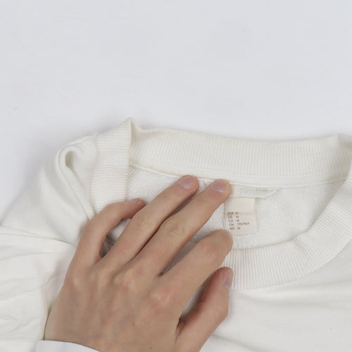 H&M Women’s White Puff Sleeve Bow Detail Cotton Jumper Size 12