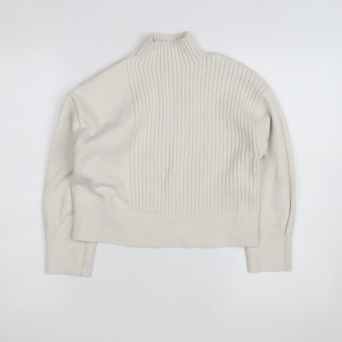 River Island Women Ivory High Neck Ribbed Knit Jumper Size S