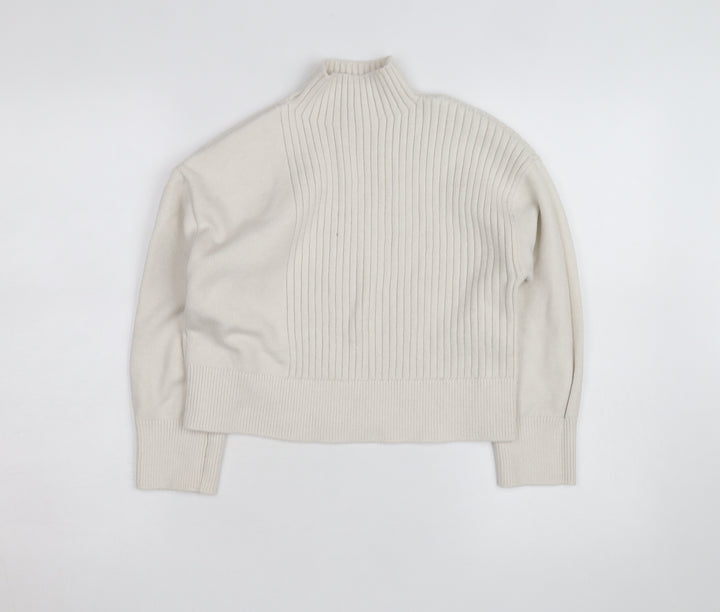 River Island Women Ivory High Neck Ribbed Knit Jumper Size S