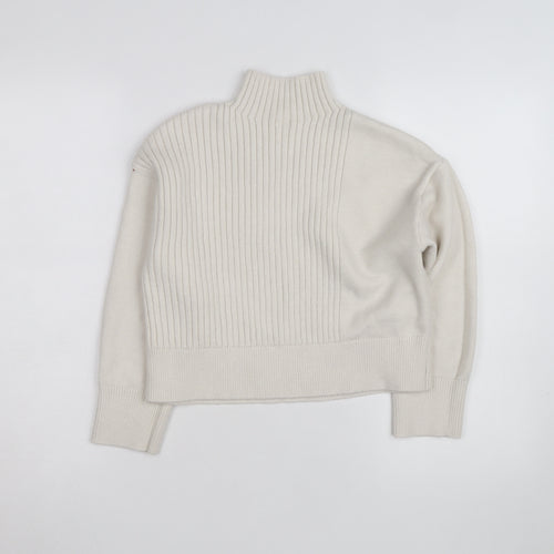 River Island Women Ivory High Neck Ribbed Knit Jumper Size S