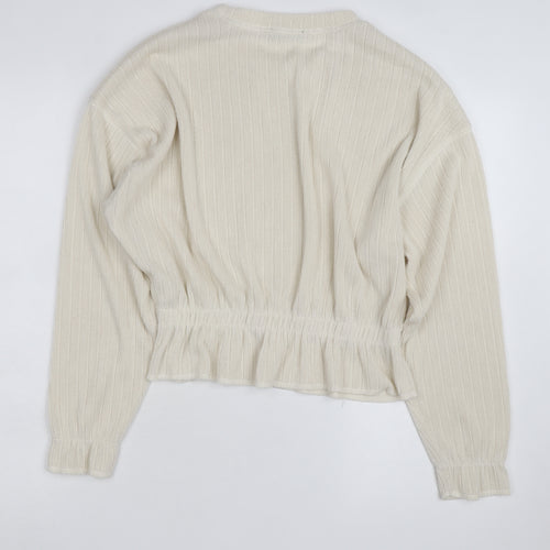 Zara Women Ivory Crew Neck Ribbed Knit Pullover Jumper Size 8