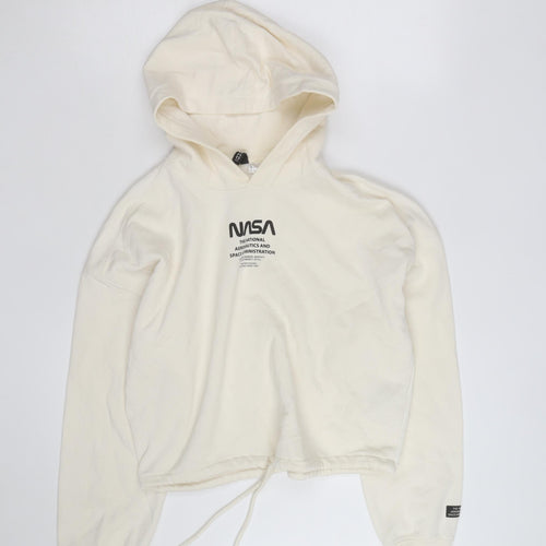 H&M Divided Women’s Beige NASA Cropped Hoodie Size S Drawstring Hem