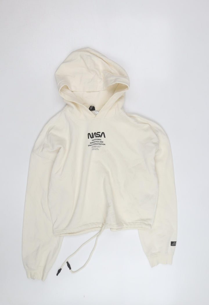 H&M Divided Women’s Beige NASA Cropped Hoodie Size S Drawstring Hem