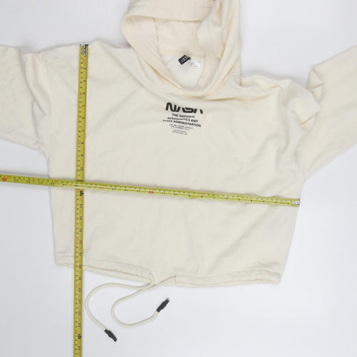 H&M Divided Women’s Beige NASA Cropped Hoodie Size S Drawstring Hem