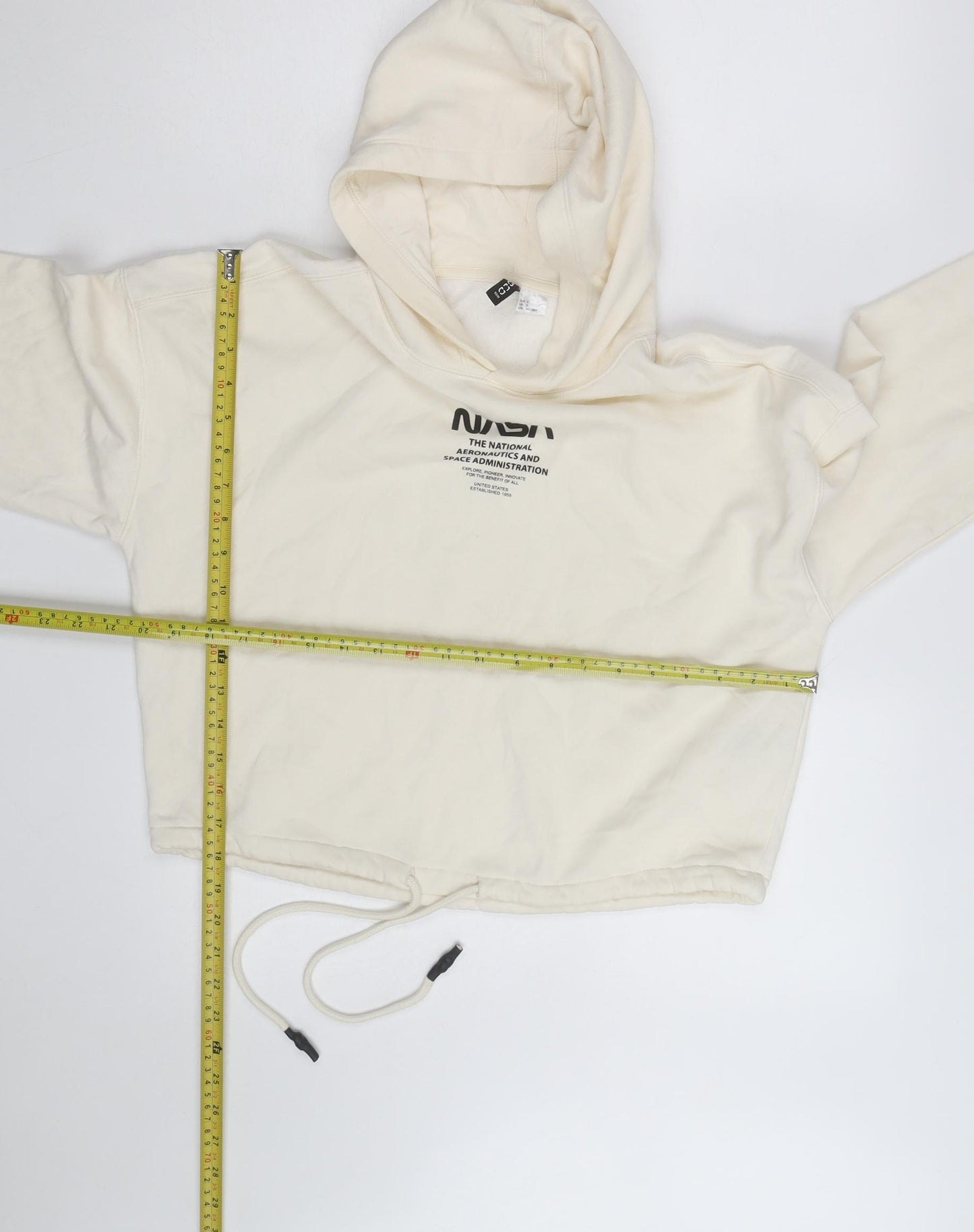 H&M Divided Women’s Beige NASA Cropped Hoodie Size S Drawstring Hem