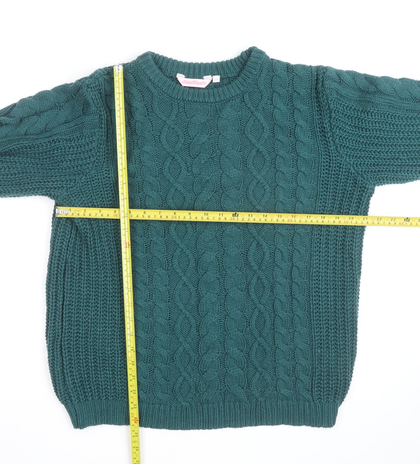Bench Angels Womens Green Cable Knit Pullover Jumper Size 14