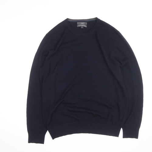 Marks and Spencer Men's Blue Merino Wool Crew Neck Jumper L